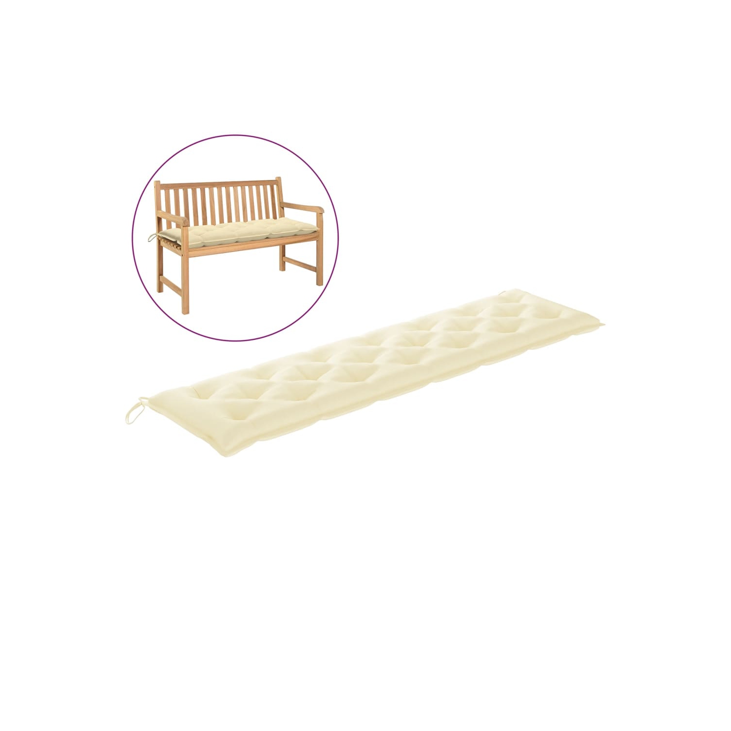 Coussin de banc de jardin VidaXL, blanc crème, 78,7 x 19,7 x 2,8 po
