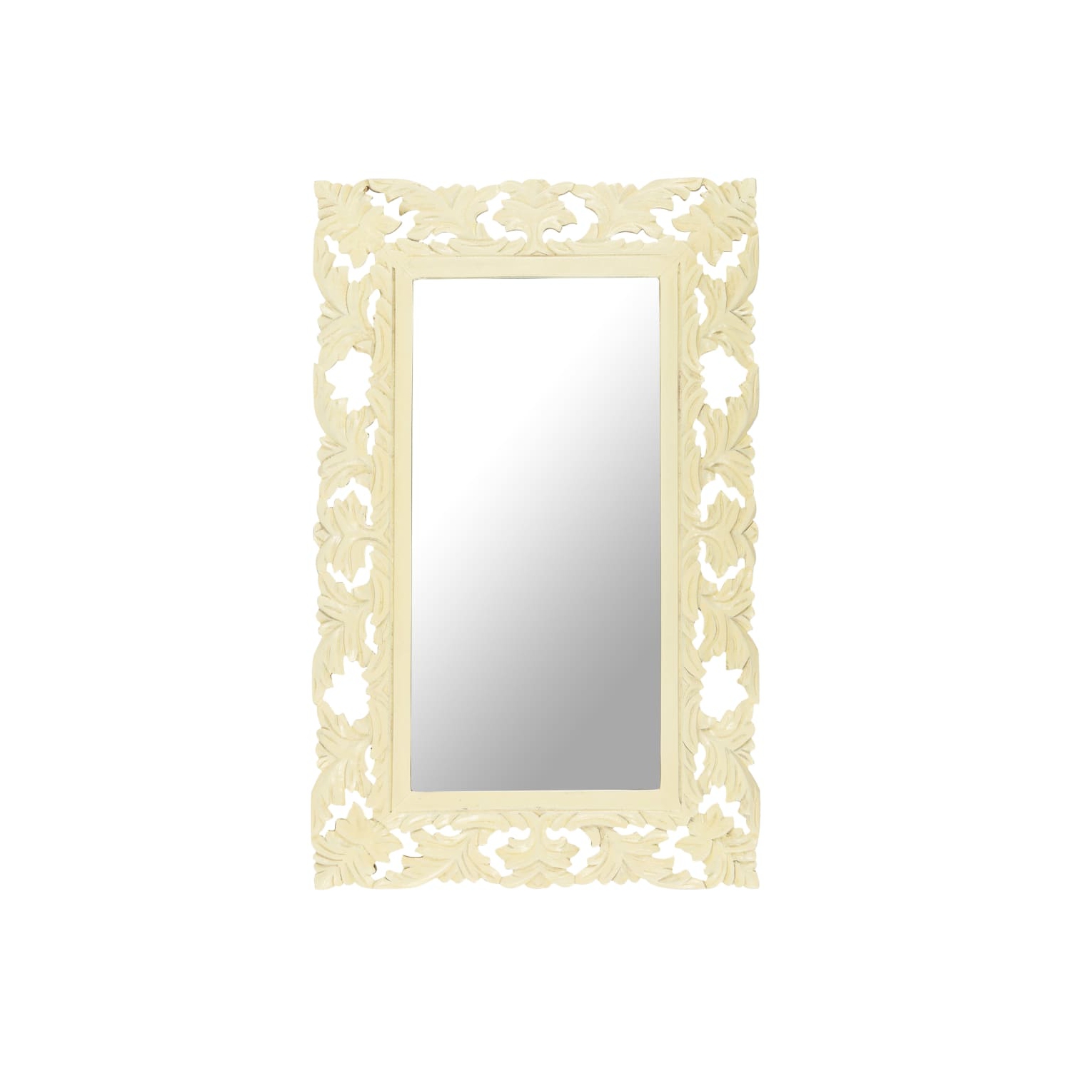 vidaXL Hand Carved Mirror White 31.5"x19.7" Solid Mango Wood