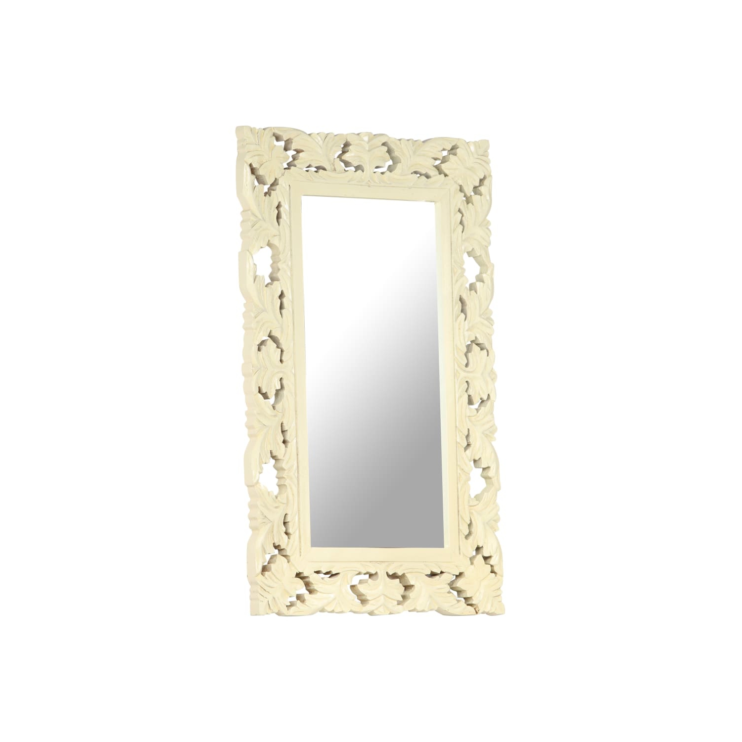 vidaXL Hand Carved Mirror White 31.5"x19.7" Solid Mango Wood