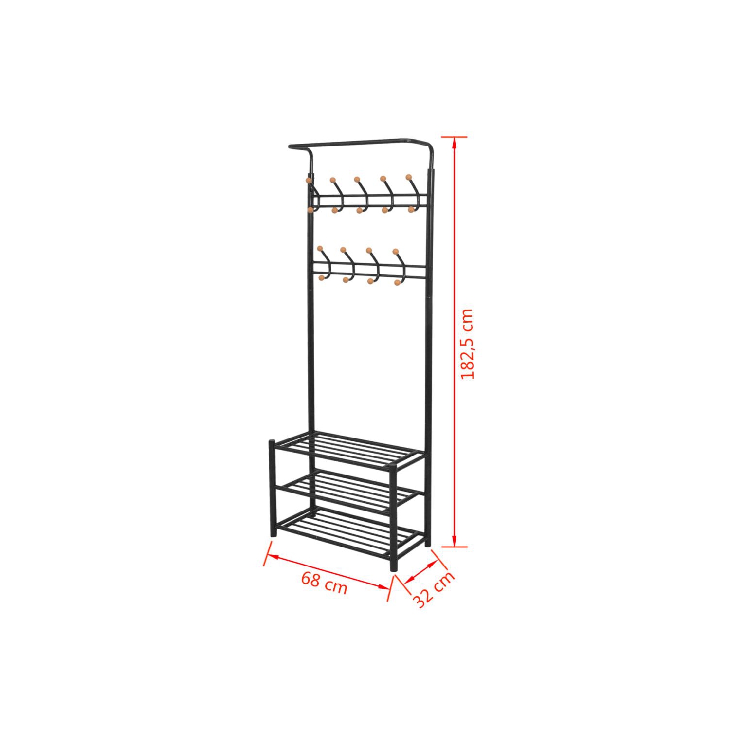 vidaXL Clothes Rack with Shoe Storage 26.8"x12.6"x71.9" Black