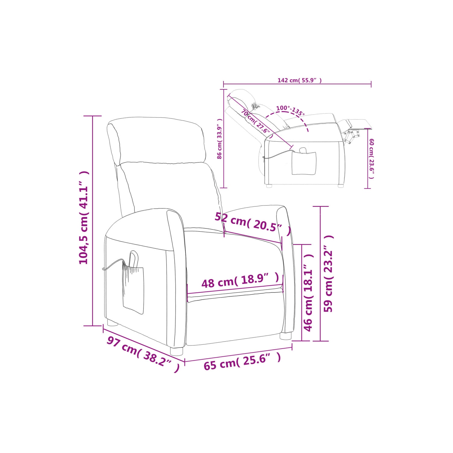 Fauteuil de massage inclinable VidaXL en tissu brun foncé