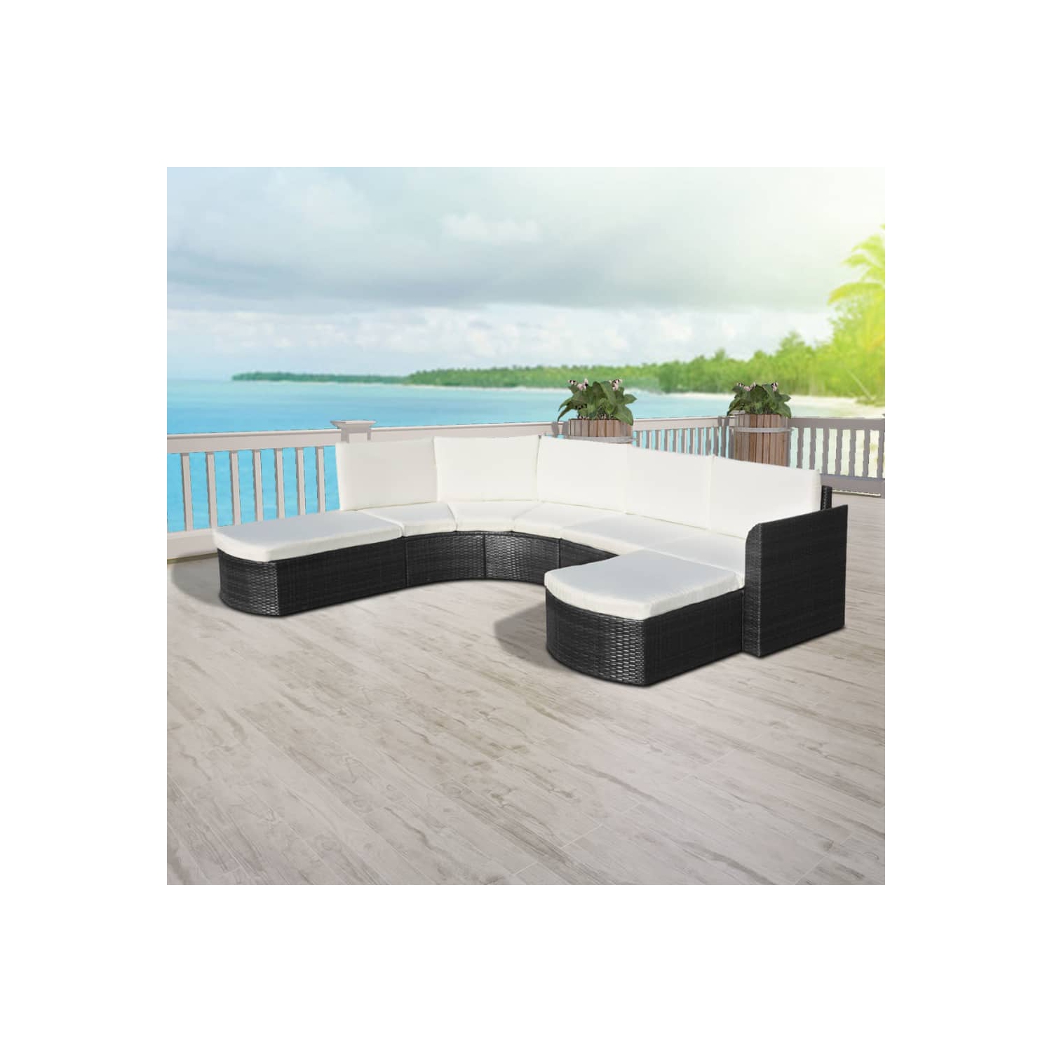 Ensemble de patio de 4 pièces VIDAXL avec coussins en poly rotin noir