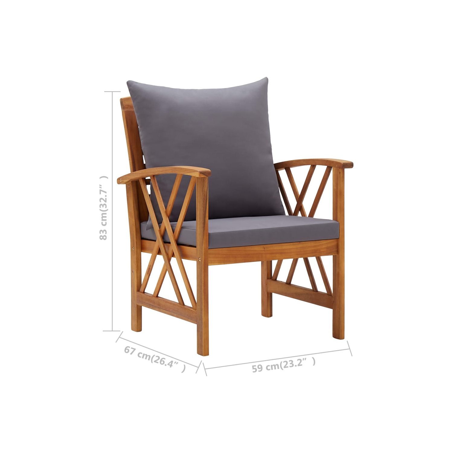 vidaXL Patio Chairs with Cushions 2 pcs Solid Acacia Wood