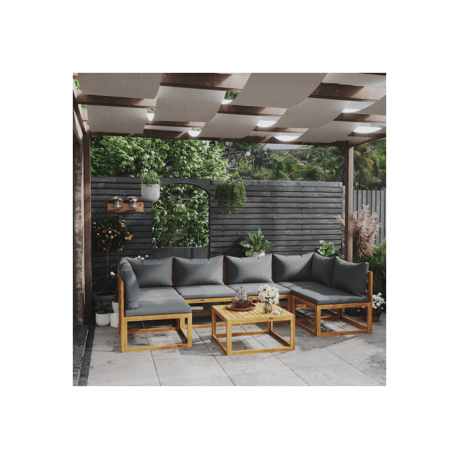 vidaXL 7 Piece Patio Lounge Set with Cushion Solid Acacia Wood