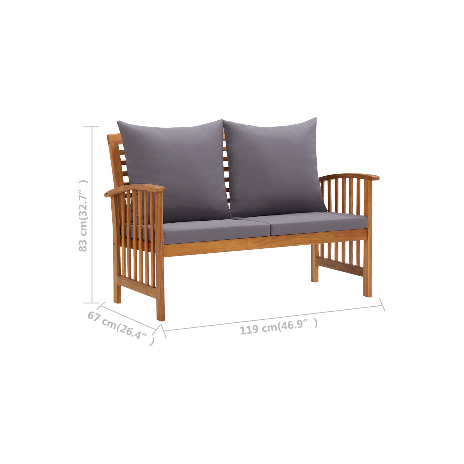 vidaXL Patio Bench with Cushions 46.9" Solid Acacia Wood