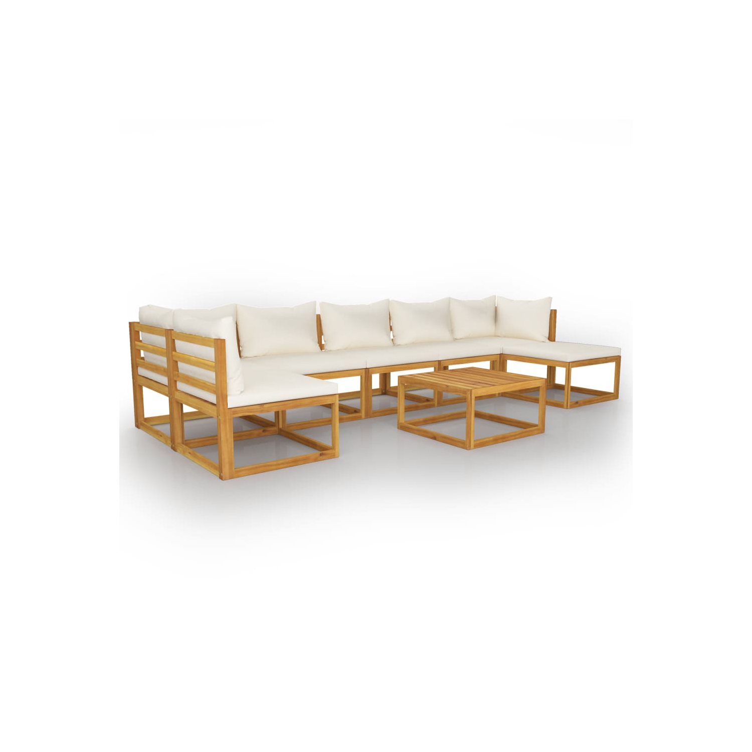Ensemble patio de 8 pièces avec chaise longue et coussin en bois d’acacia massif VidaXL Crème