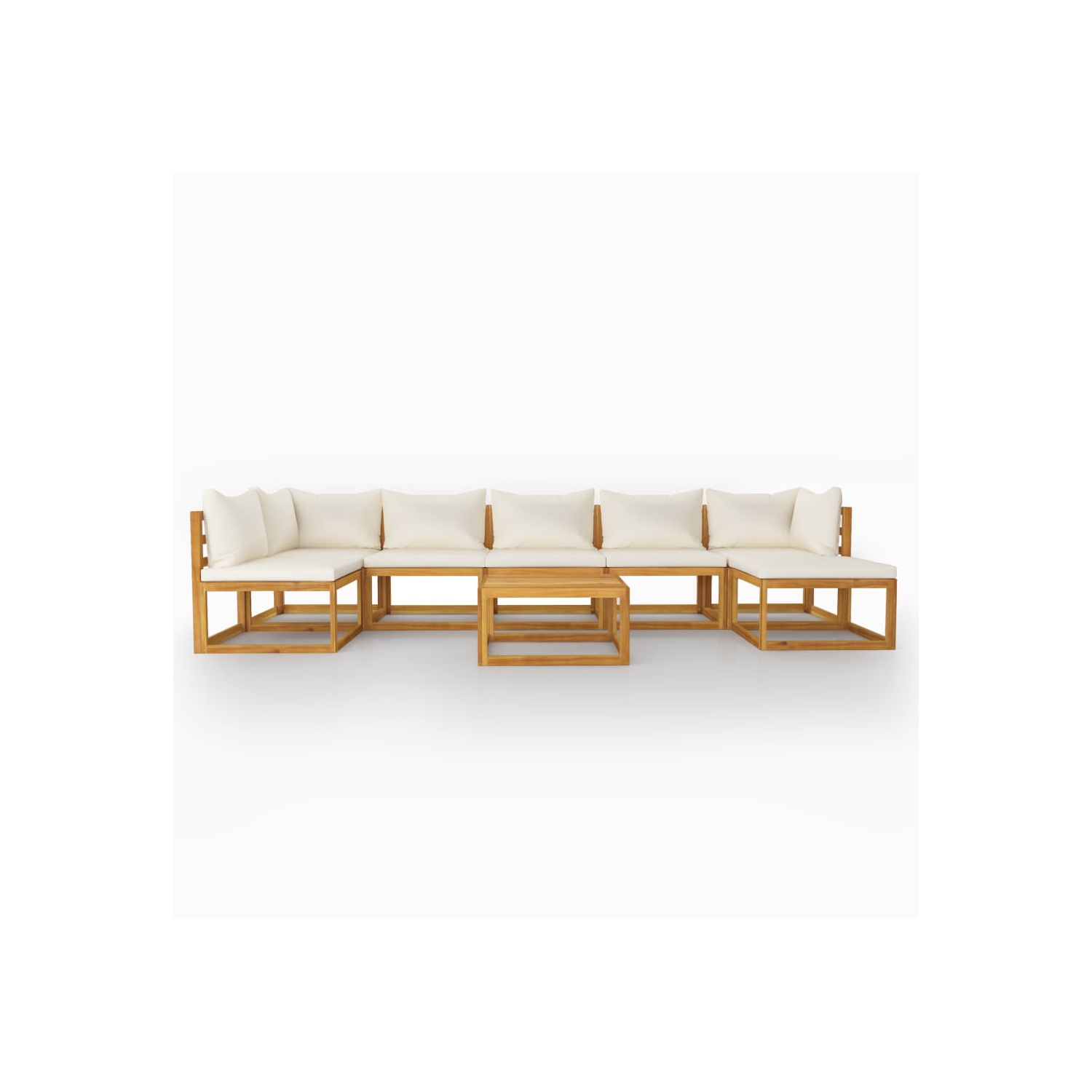 Ensemble patio de 8 pièces avec chaise longue et coussin en bois d’acacia massif VidaXL Crème