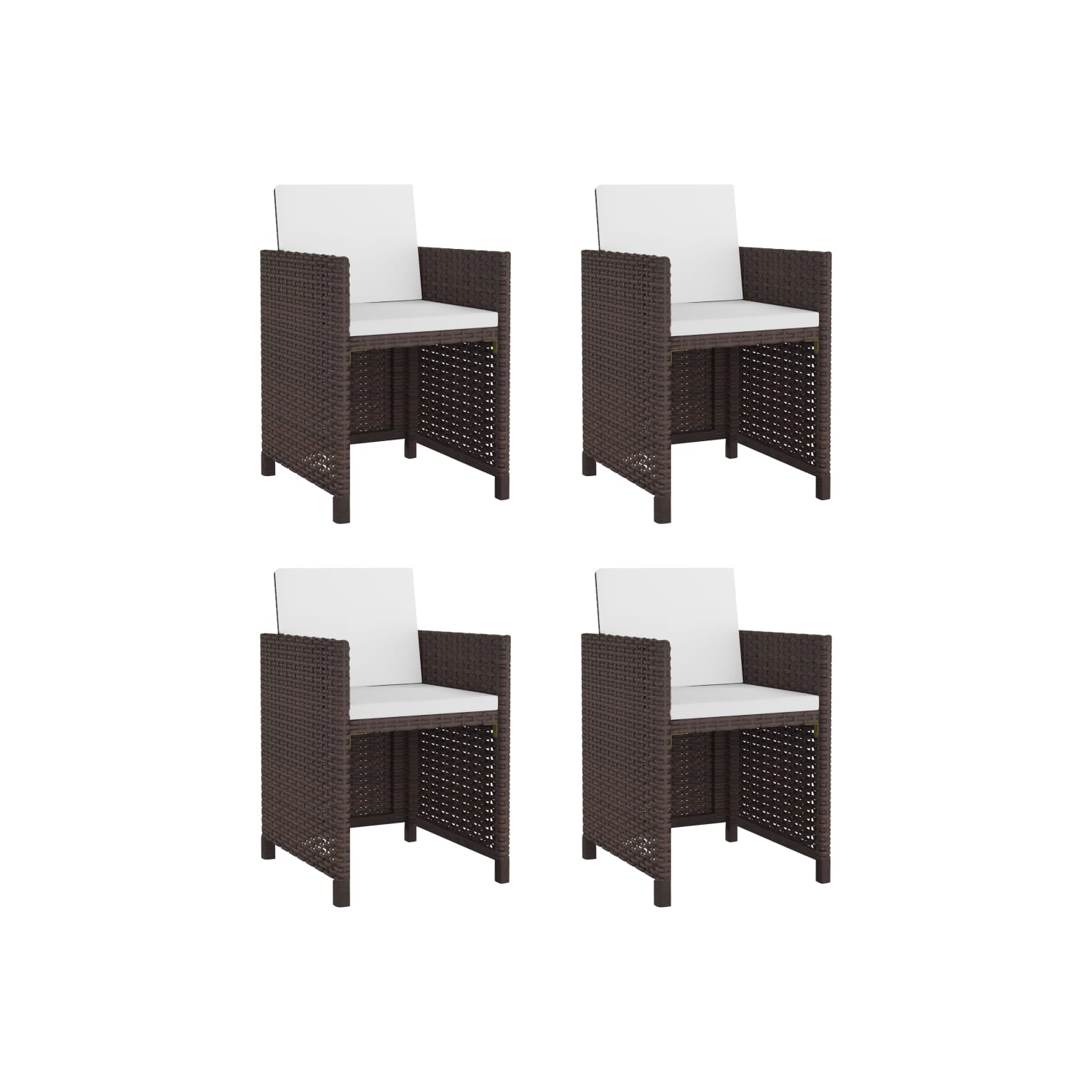 Ensemble de salle à manger de 5 pièces pour patio avec coussins en poly rotin brun