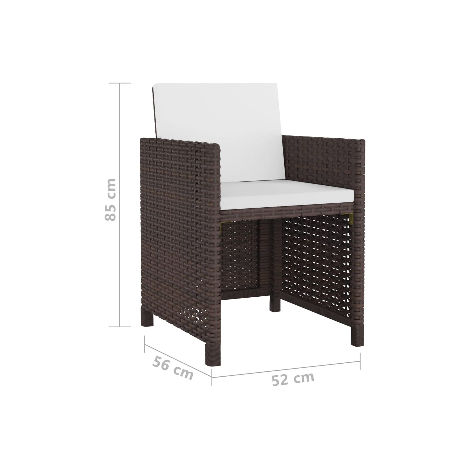 Ensemble de salle à manger de 5 pièces pour patio avec coussins en poly rotin brun