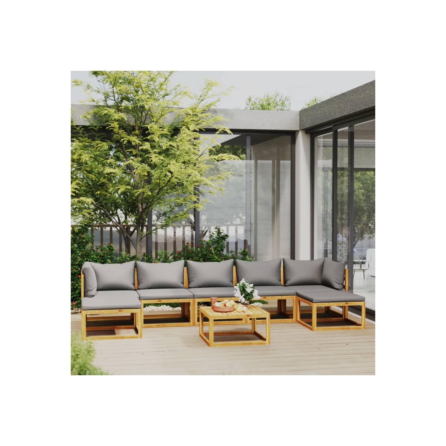 vidaXL 8 Piece Patio Lounge Set with Cushion Solid Acacia Wood