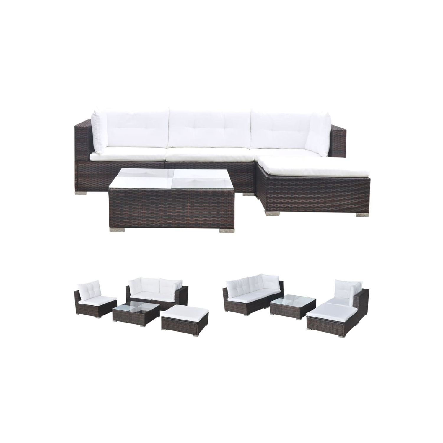 vidaXL 5 Piece Patio Lounge Set with Cushions Poly Rattan Brown