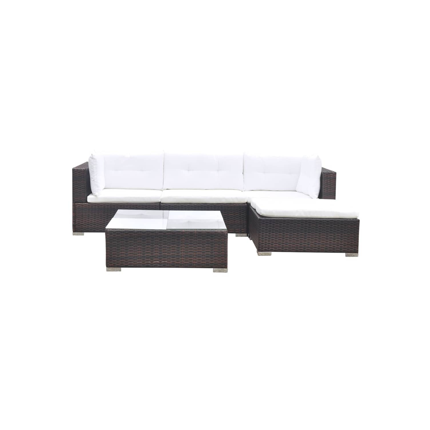 vidaXL 5 Piece Patio Lounge Set with Cushions Poly Rattan Brown