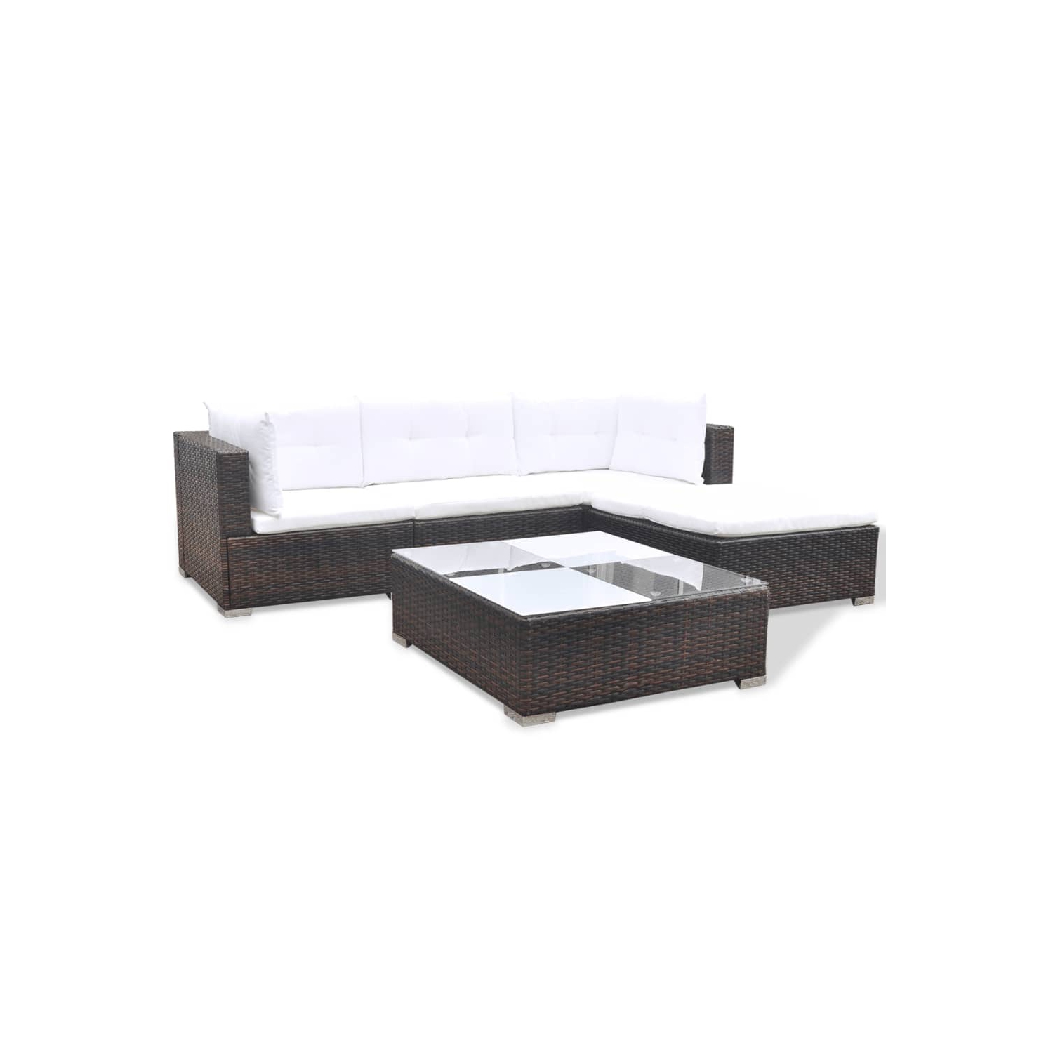 vidaXL 5 Piece Patio Lounge Set with Cushions Poly Rattan Brown