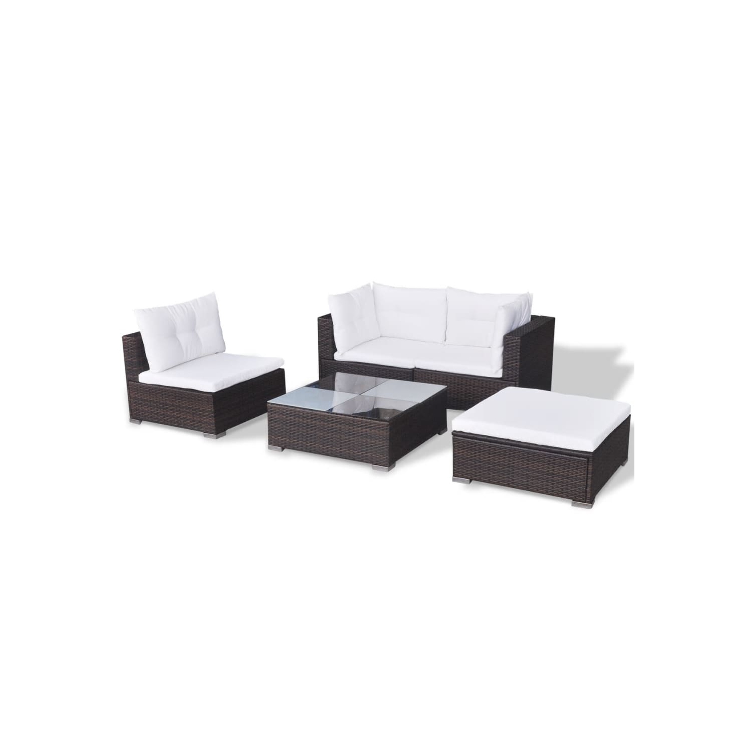 vidaXL 5 Piece Patio Lounge Set with Cushions Poly Rattan Brown