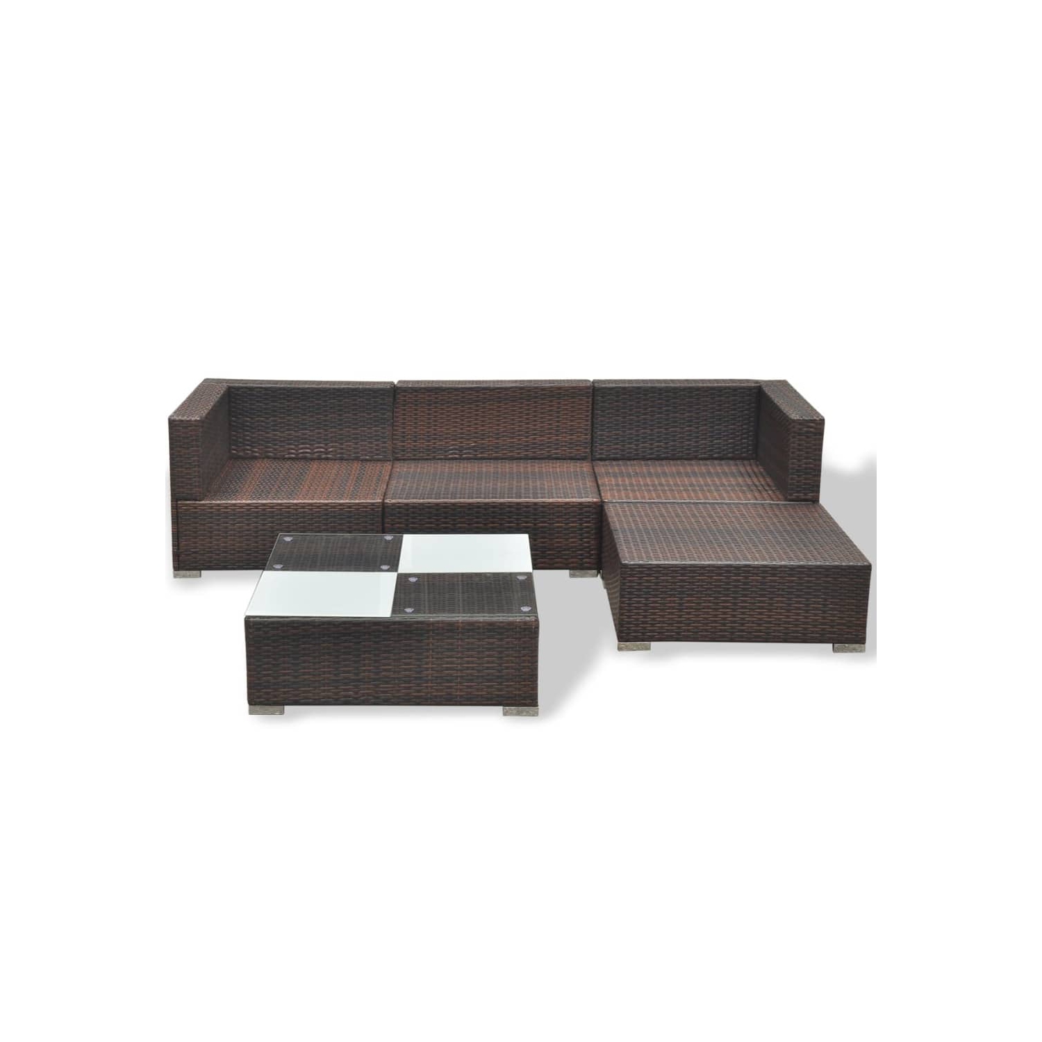 vidaXL 5 Piece Patio Lounge Set with Cushions Poly Rattan Brown