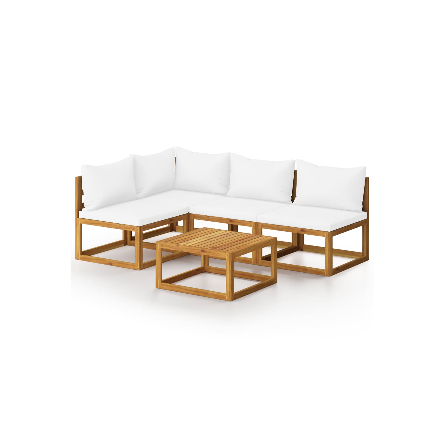 vidaXL 5 Piece Patio Lounge Set with Cushion Cream Solid Acacia Wood