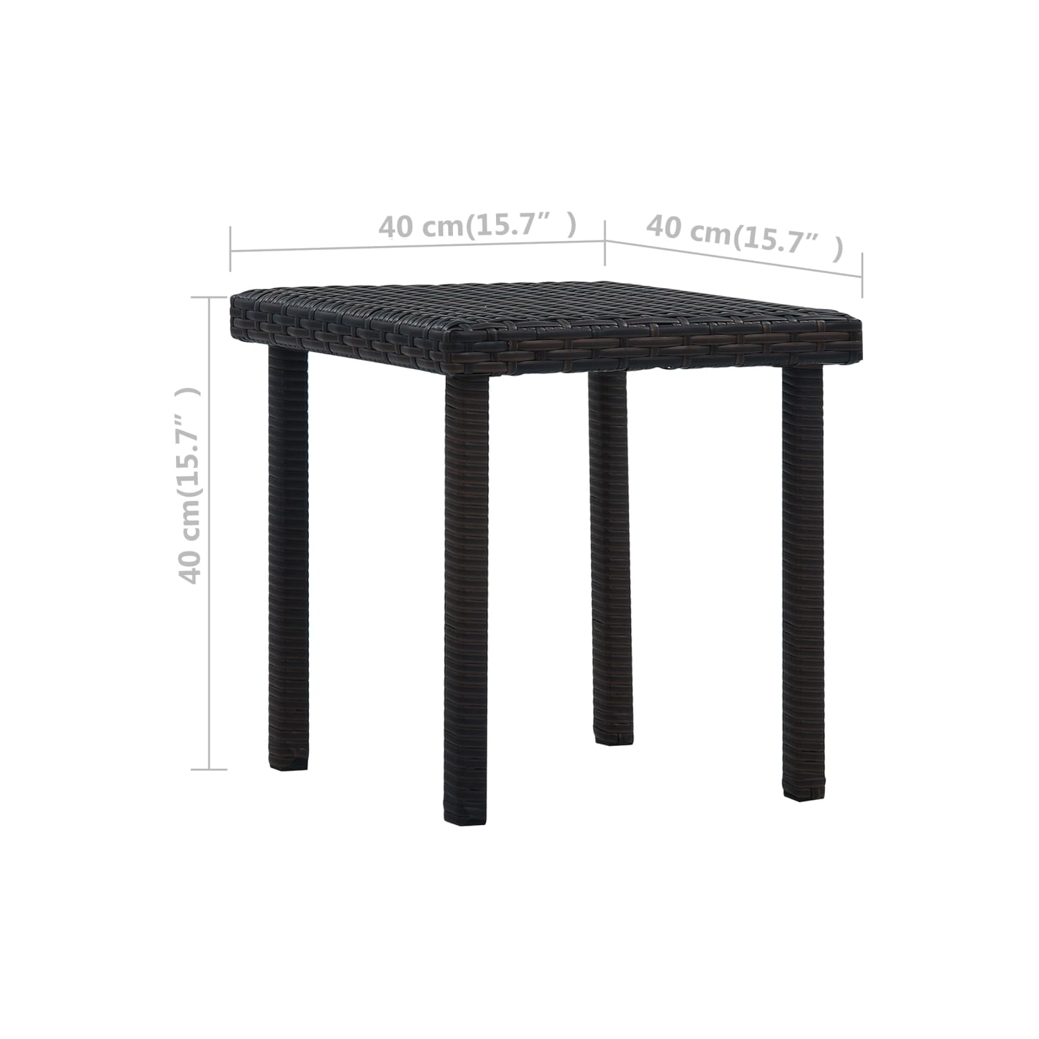 Table à thé de terrasse VidaXL, brun, poly rotin, 15.7 x 15,7 x 15,7 po