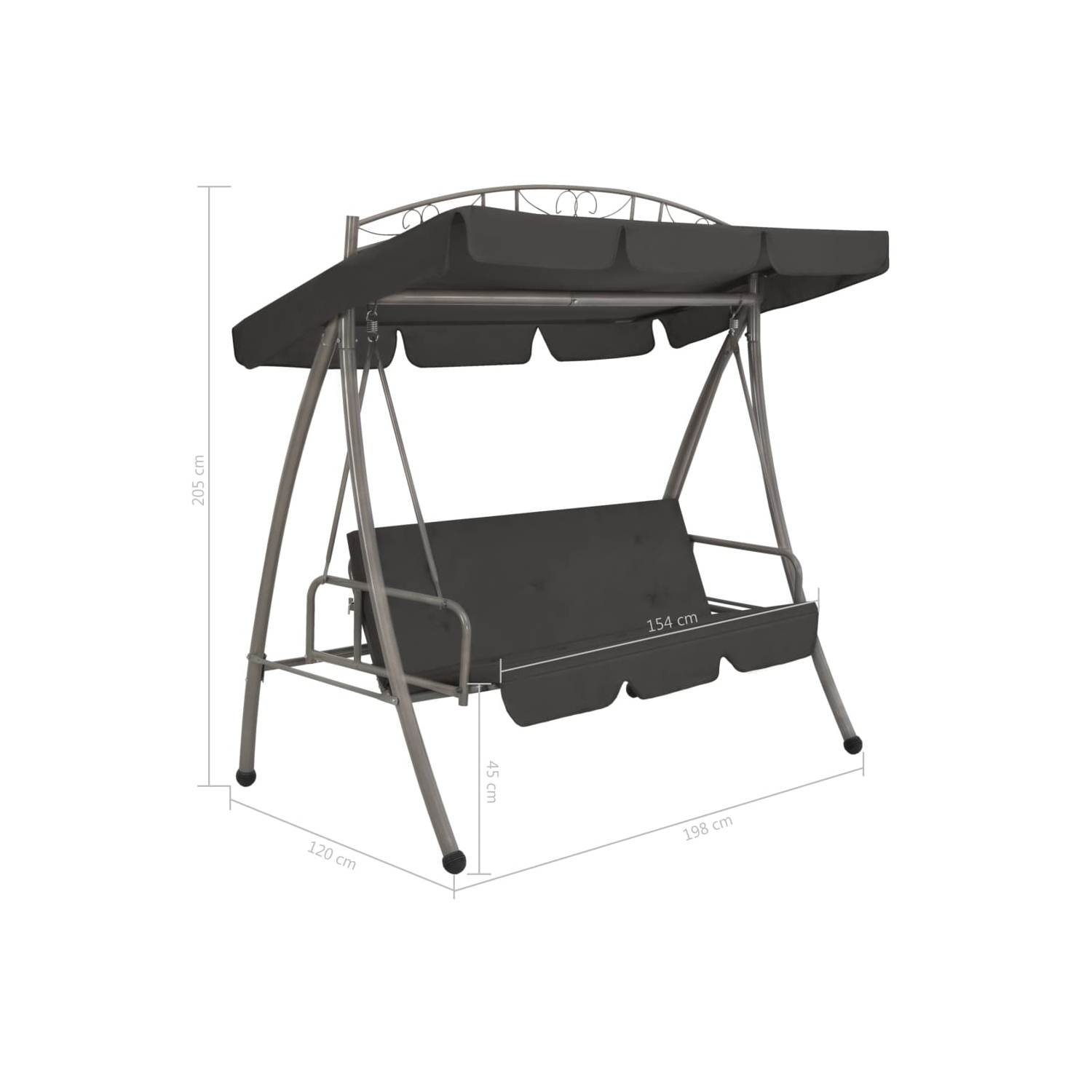 vidaXL Outdoor Convertible Swing Bench with Canopy Anthracite 78"x47.2"x80.7" Steel