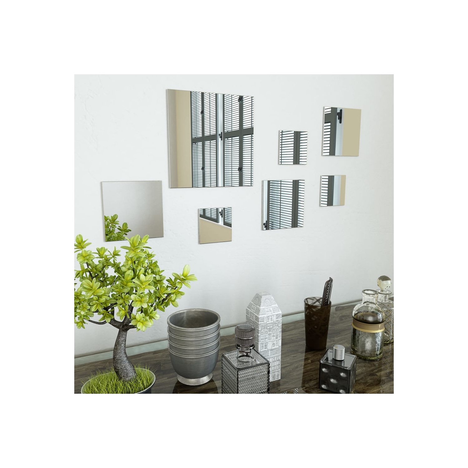 vidaXL 7 Piece Wall Mirror Set Square Glass