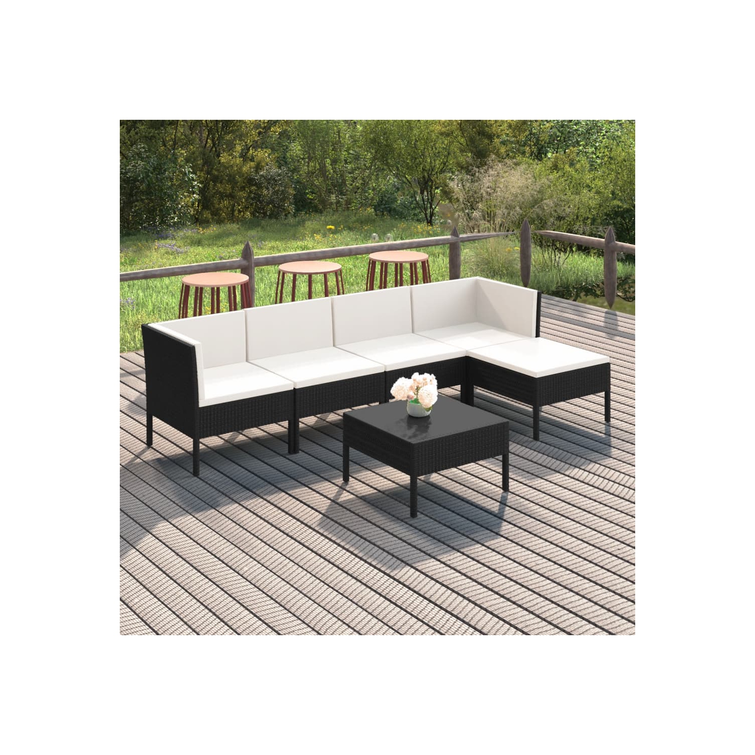vidaXL 6 Piece Patio Lounge Set with Cushions Poly Rattan Black
