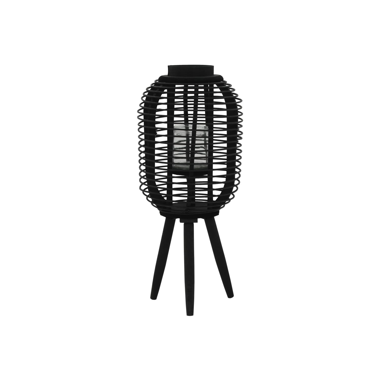 Porte-bougie autonome style lanterne ViddaXL, noir bambou