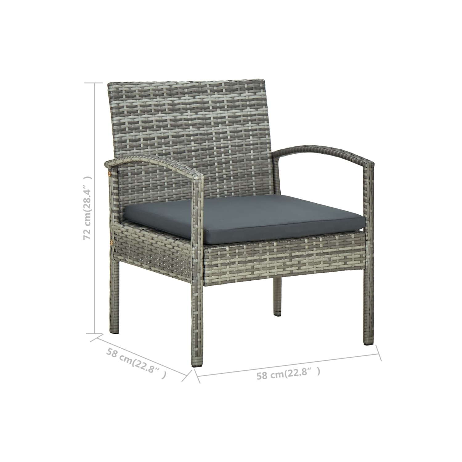 vidaXL Patio Chair with Cushion Poly Rattan Gray