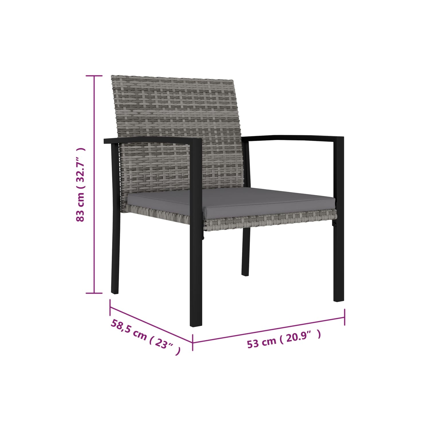 vidaXL Patio Dining Chairs 4 pcs Poly Rattan Gray