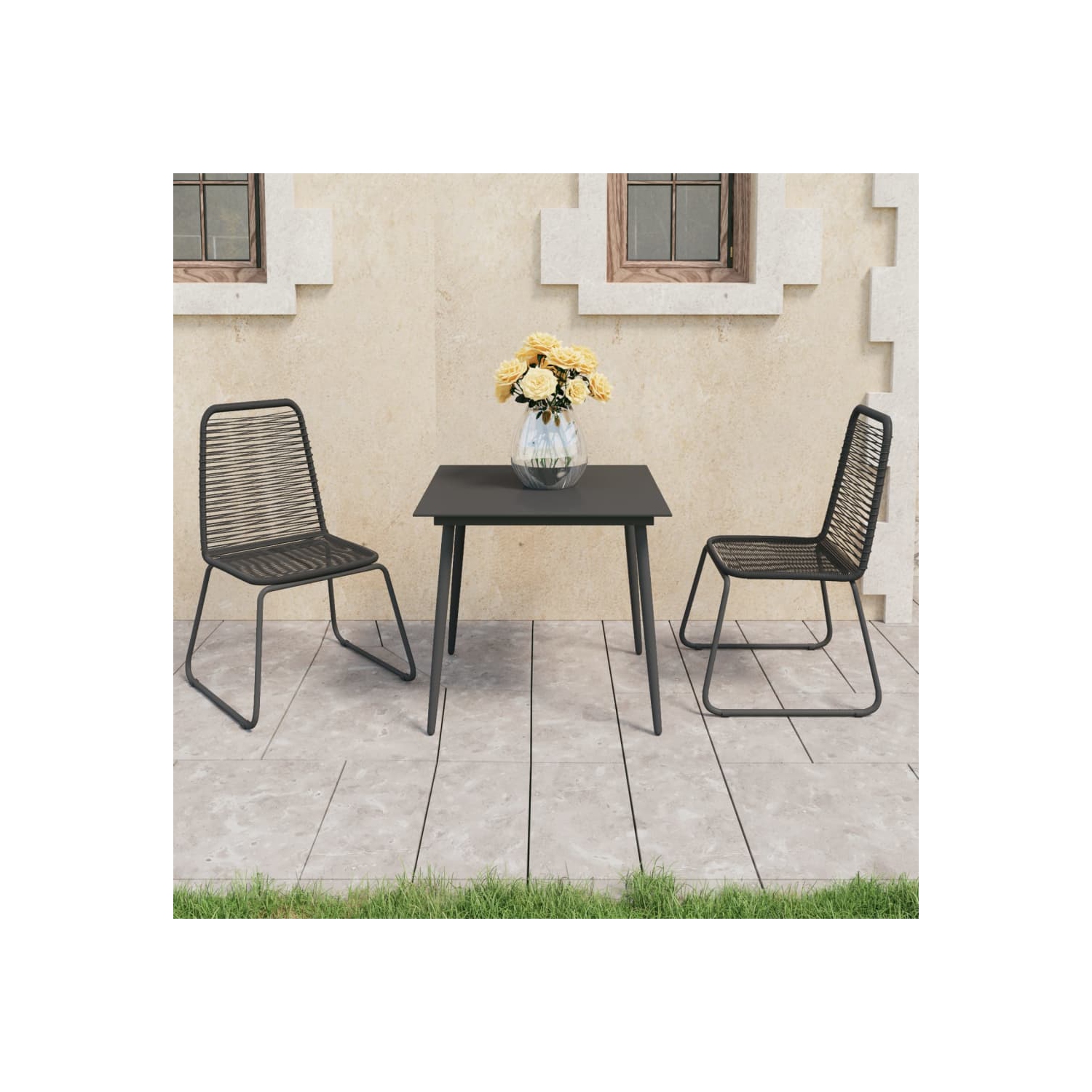 vidaXL 3 Piece Patio Dining Set PVC Rattan Black