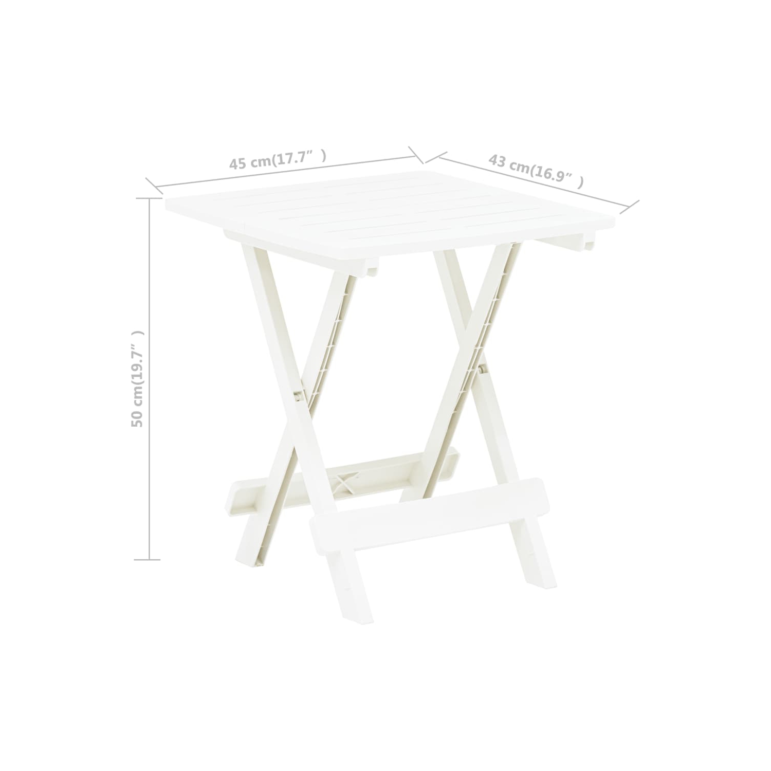 vidaXL Folding Patio Table White 17.7"x16.9"x19.7" Plastic