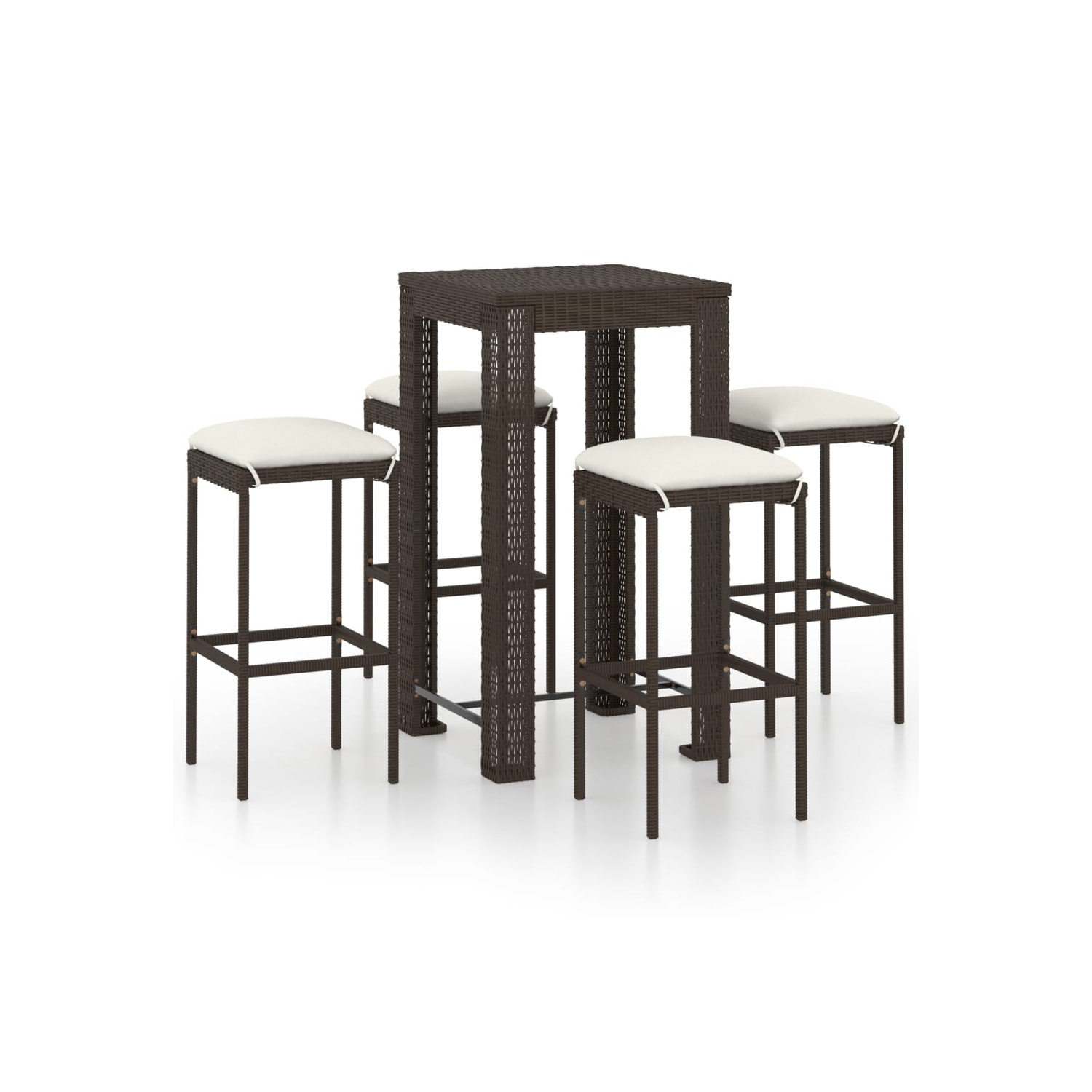 vidaXL 5 Piece Patio Bar Set with Cushions Poly Rattan Brown