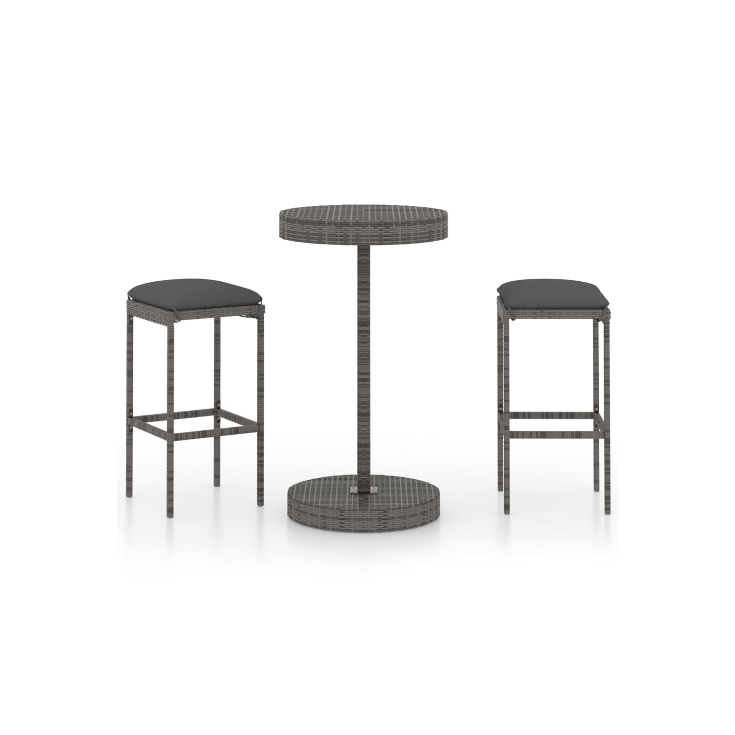 vidaXL 3 Piece Patio Bar Set with Cushions Poly Rattan Gray
