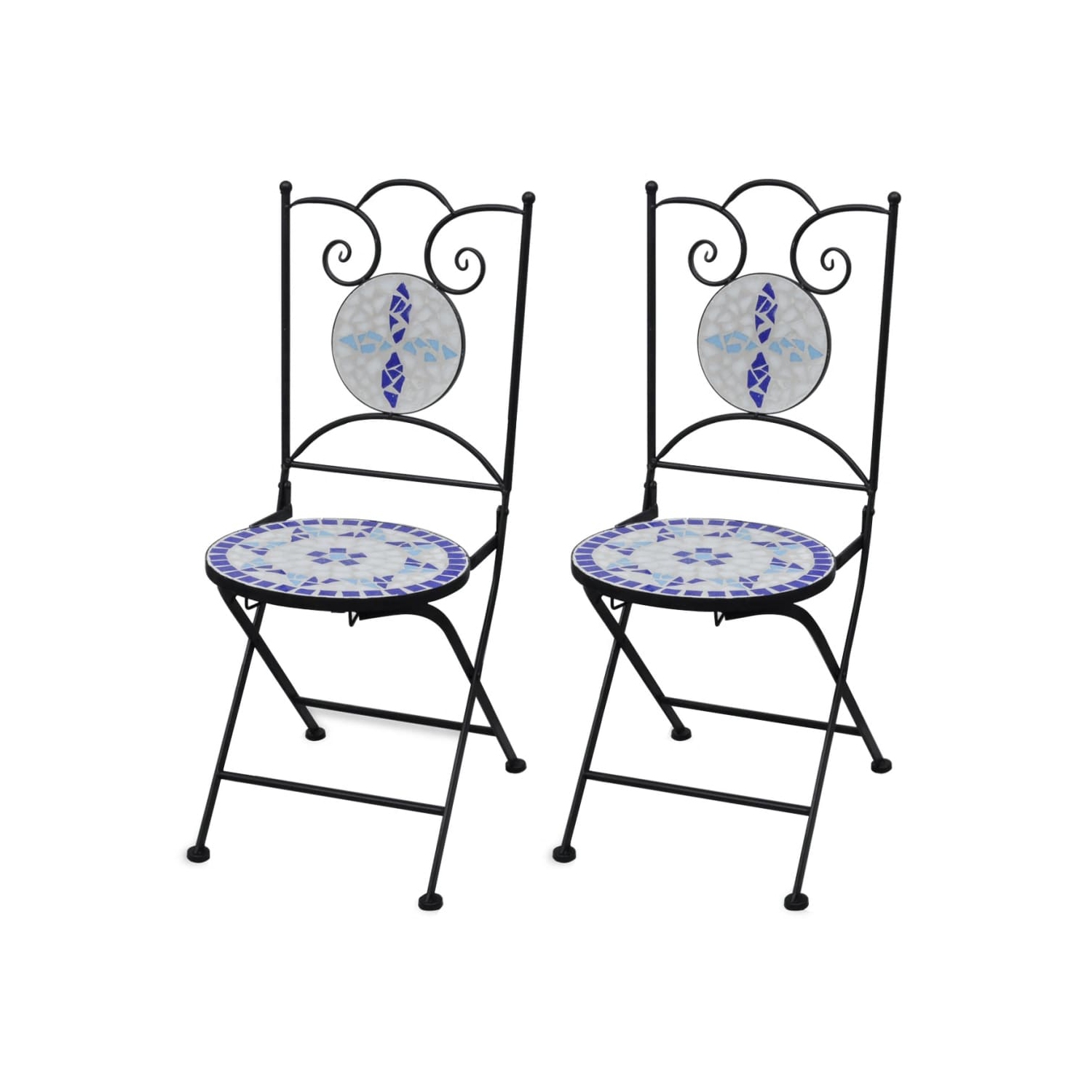 vidaXL Folding Bistro Chairs 2 pcs Ceramic Blue and White