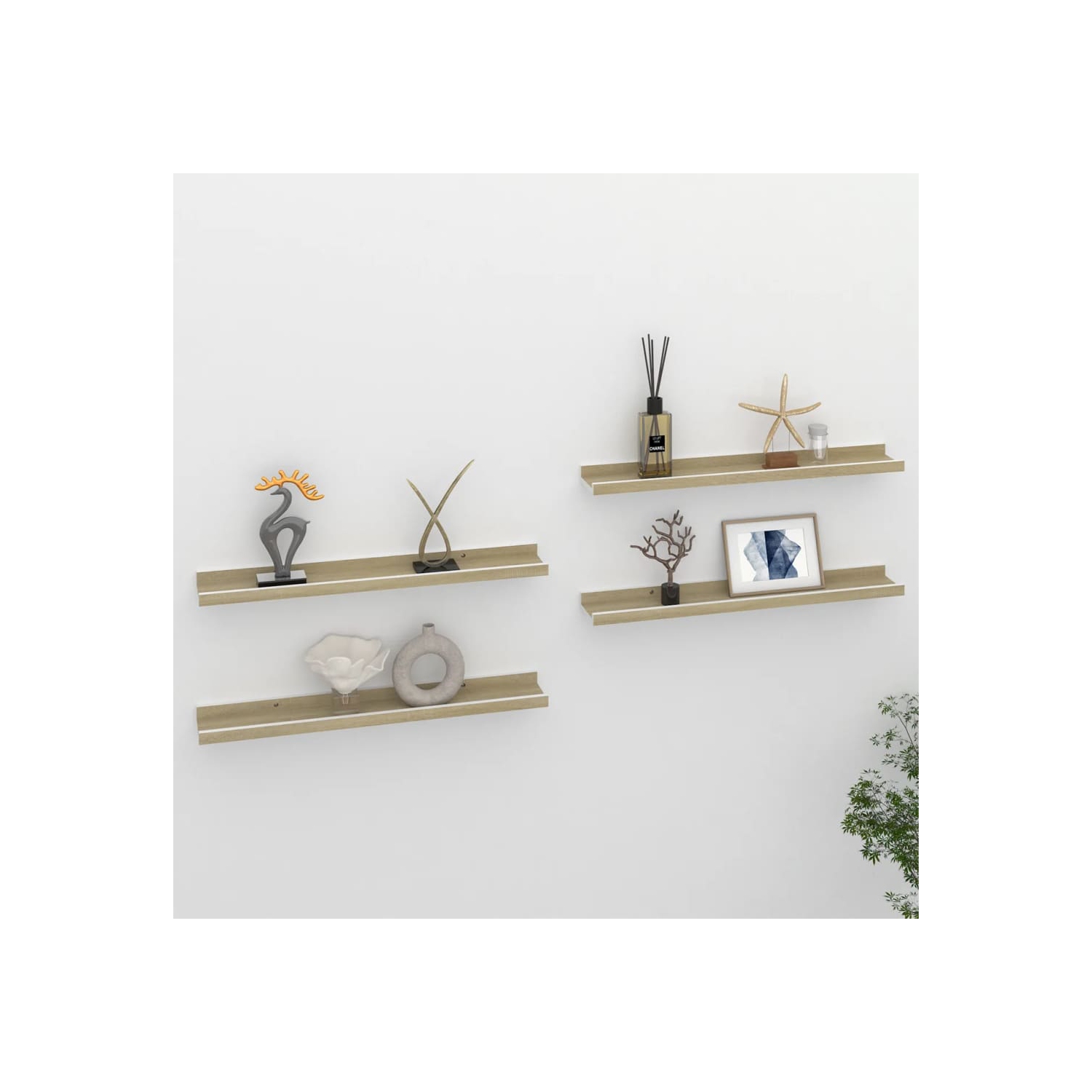 vidaXL Wall Shelves 4 pcs White and Sonoma Oak 23.6"x3.5"x1.2"