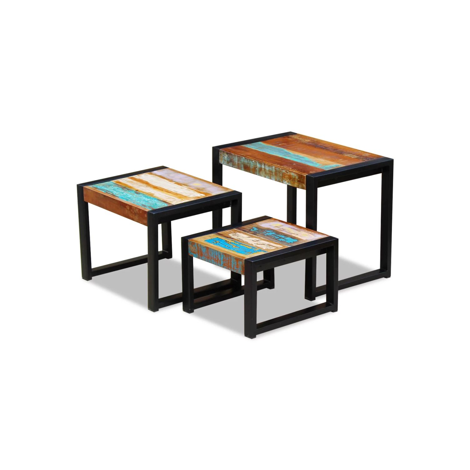 vidaXL Three Piece Nesting Tables Solid Reclaimed Wood
