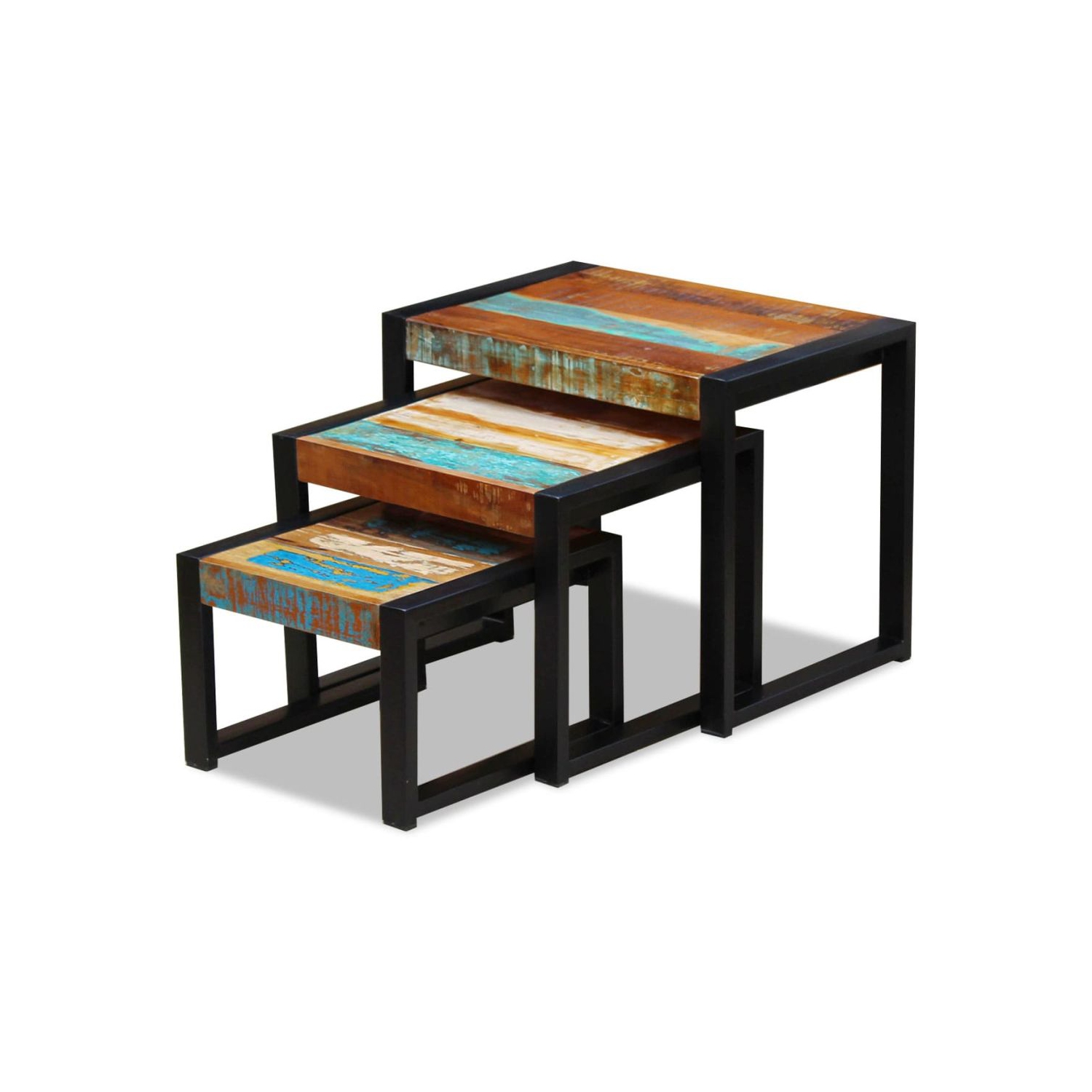 vidaXL Three Piece Nesting Tables Solid Reclaimed Wood