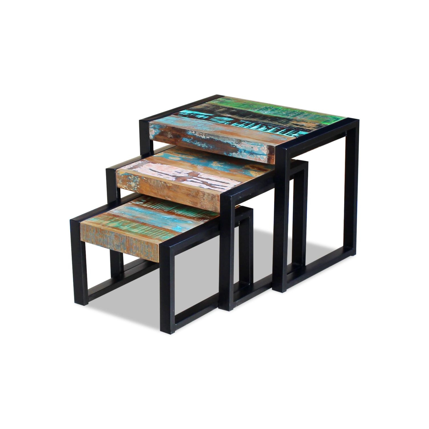 vidaXL Three Piece Nesting Tables Solid Reclaimed Wood