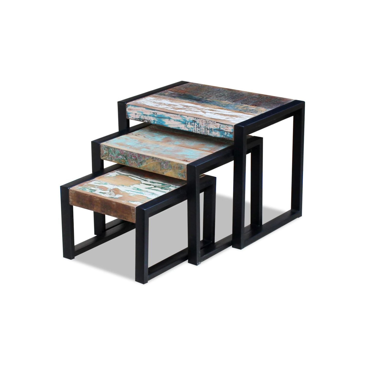 vidaXL Three Piece Nesting Tables Solid Reclaimed Wood