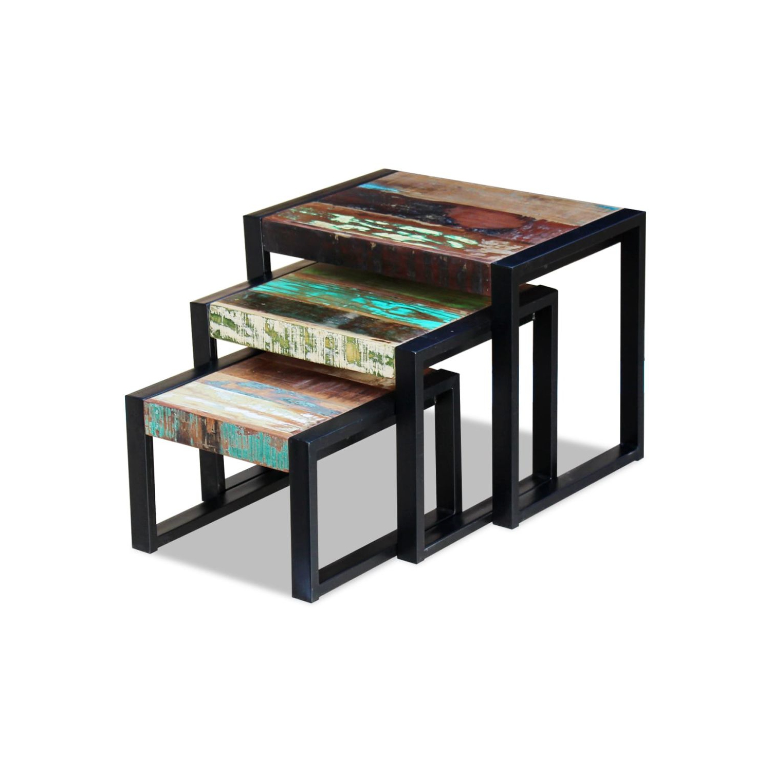 vidaXL Three Piece Nesting Tables Solid Reclaimed Wood