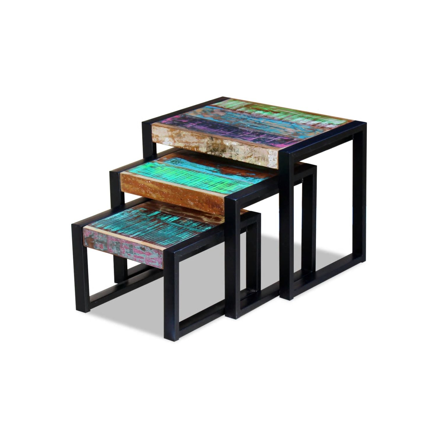 vidaXL Three Piece Nesting Tables Solid Reclaimed Wood