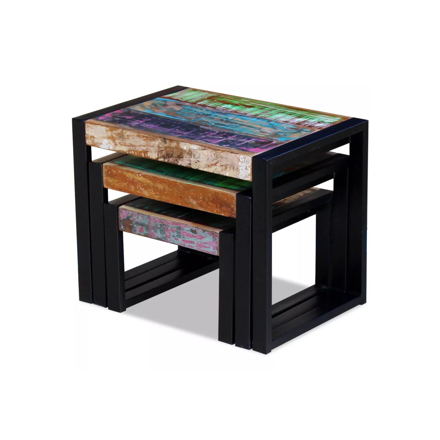 vidaXL Three Piece Nesting Tables Solid Reclaimed Wood