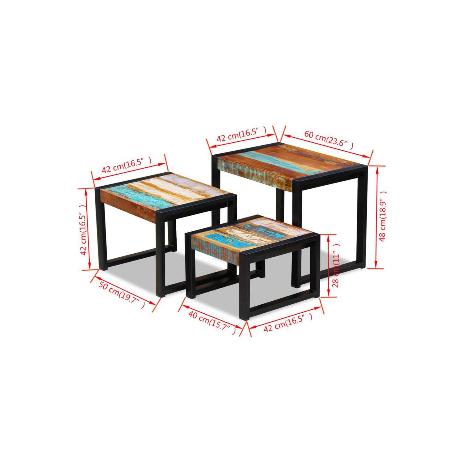 vidaXL Three Piece Nesting Tables Solid Reclaimed Wood