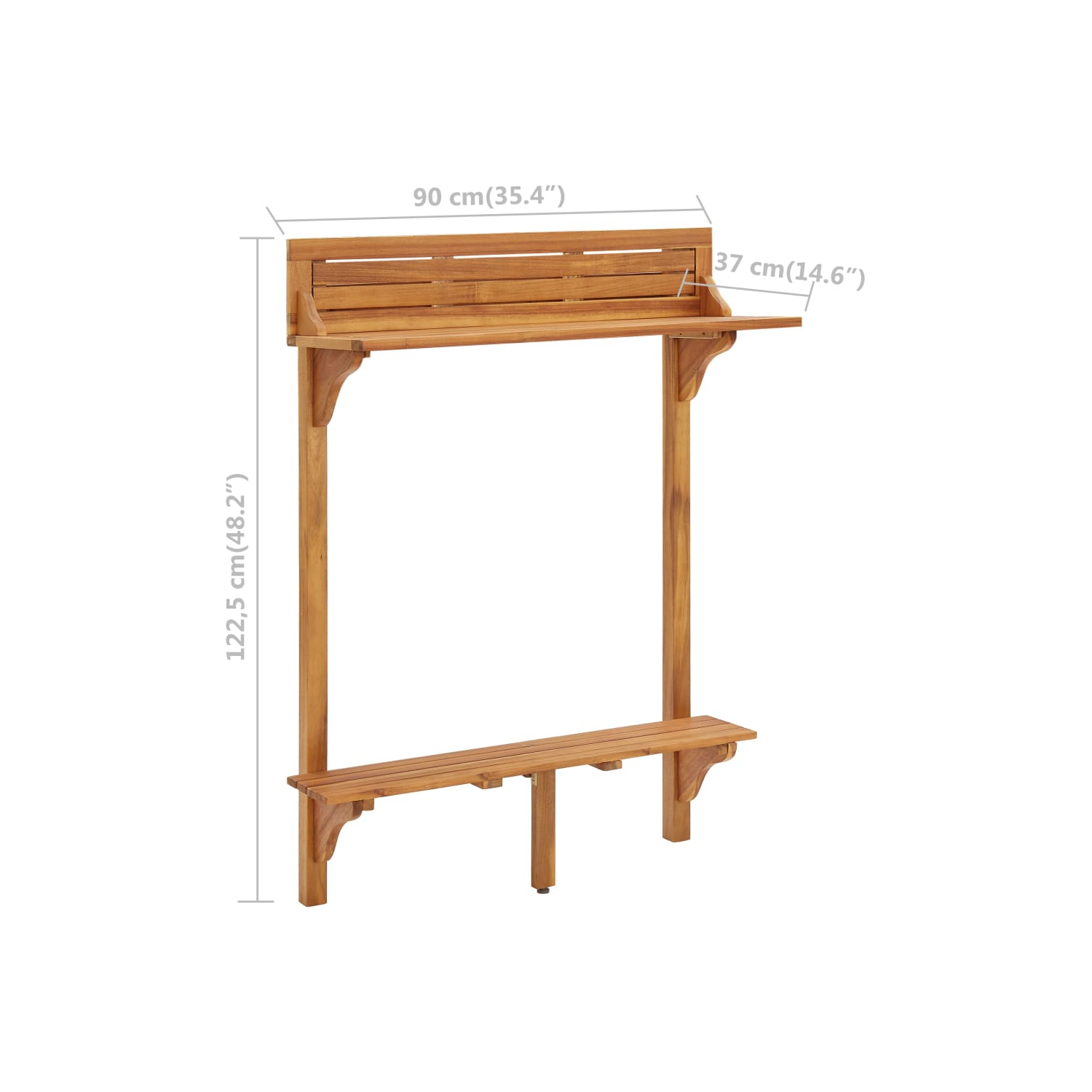 vidaXL Balcony Bar Table 35.4"x14.6"x48.2" Solid Acacia Wood