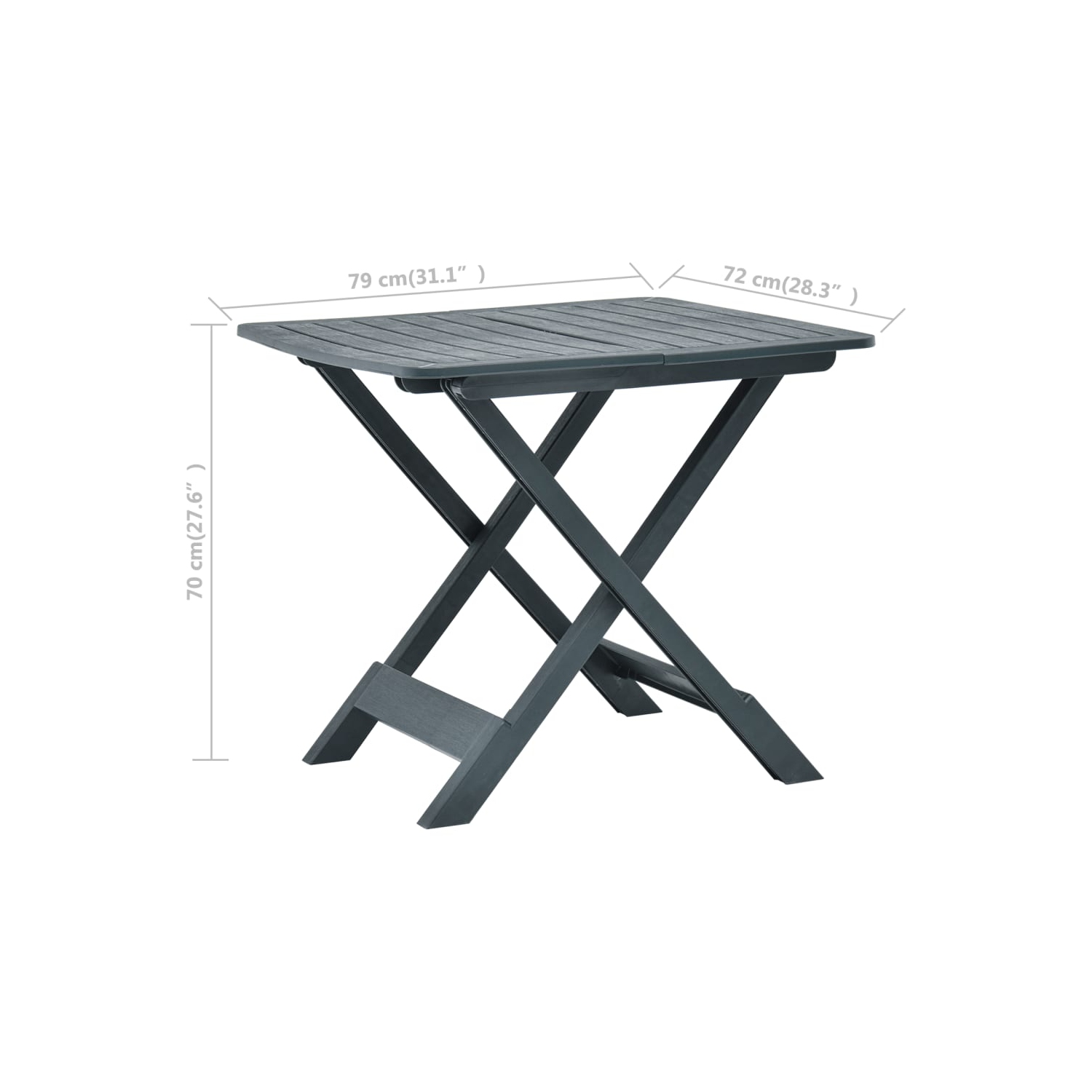 vidaXL Folding Patio Table Green 31.1"x28.3"x27.6" Plastic