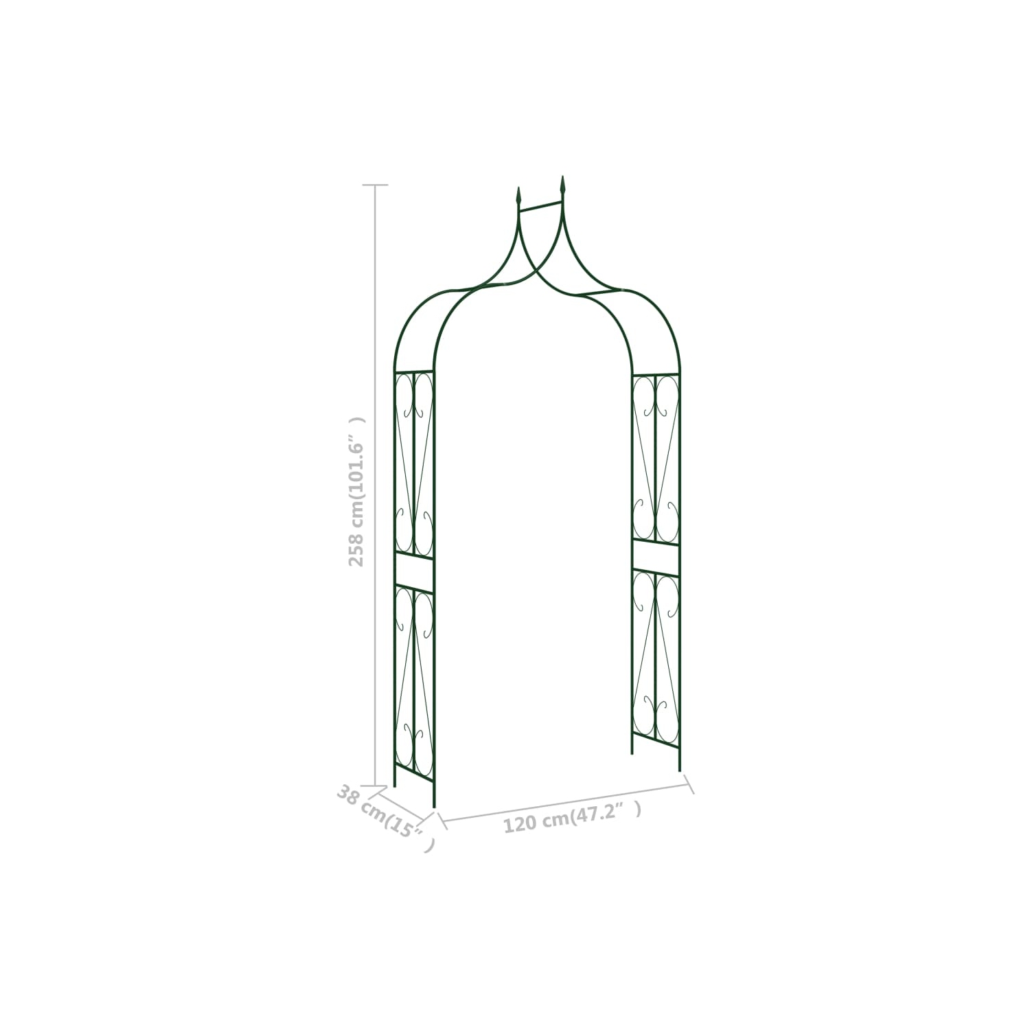 vidaXL Garden Arch Dark Green 47.2"x15"x101.6" Iron