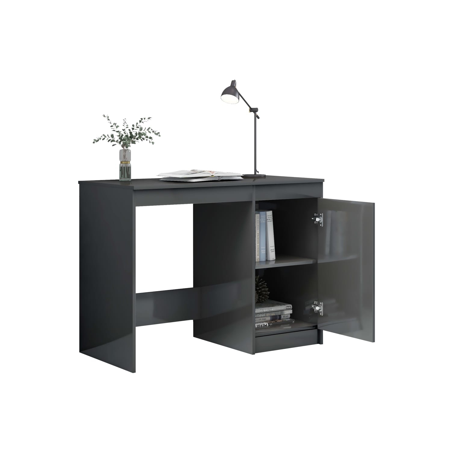 vidaXL Desk High Gloss Gray 39.4"x19.7"x29.9" Chipboard