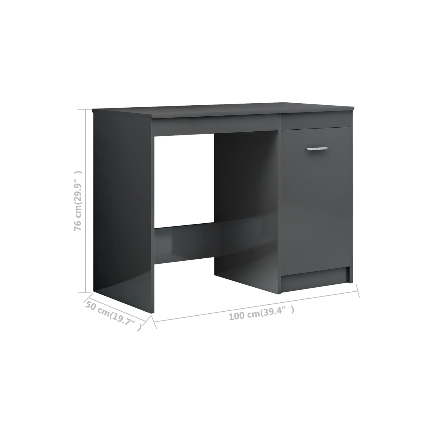 vidaXL Desk High Gloss Gray 39.4"x19.7"x29.9" Chipboard
