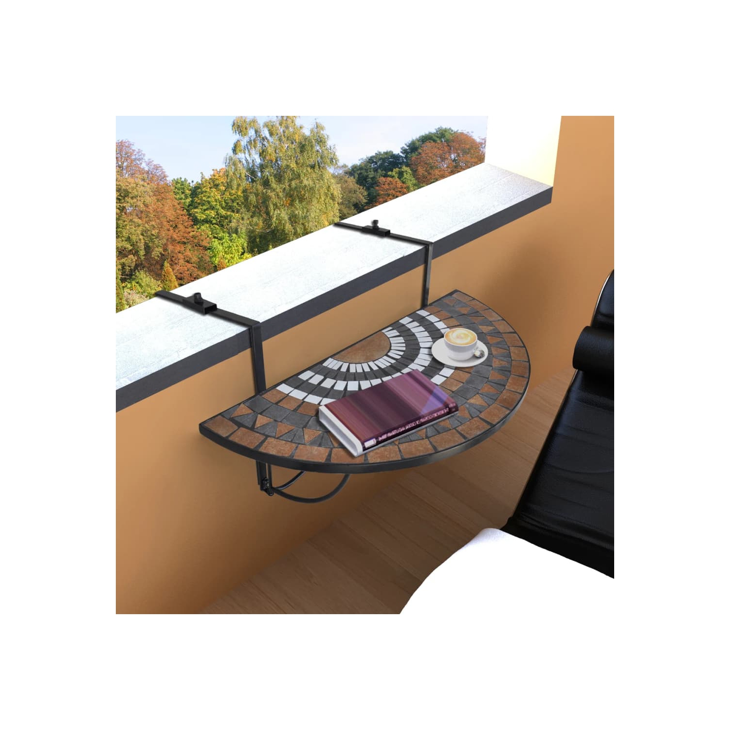 vidaXL Hanging Balcony Table Terracotta and White Mosaic