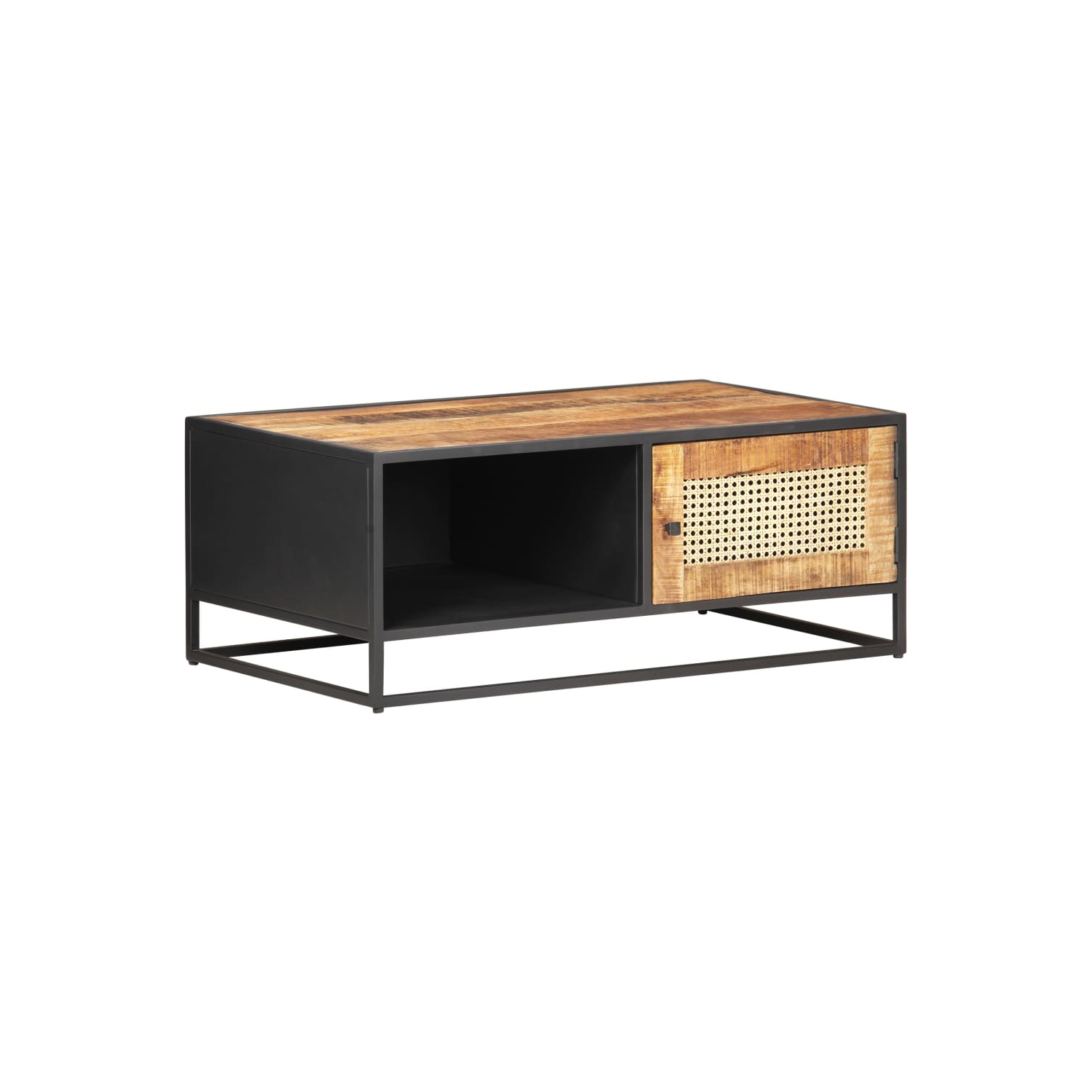 vidaXL Coffee Table 35.4"x19.7"x13.8" Rough Mango Wood and Natural Cane