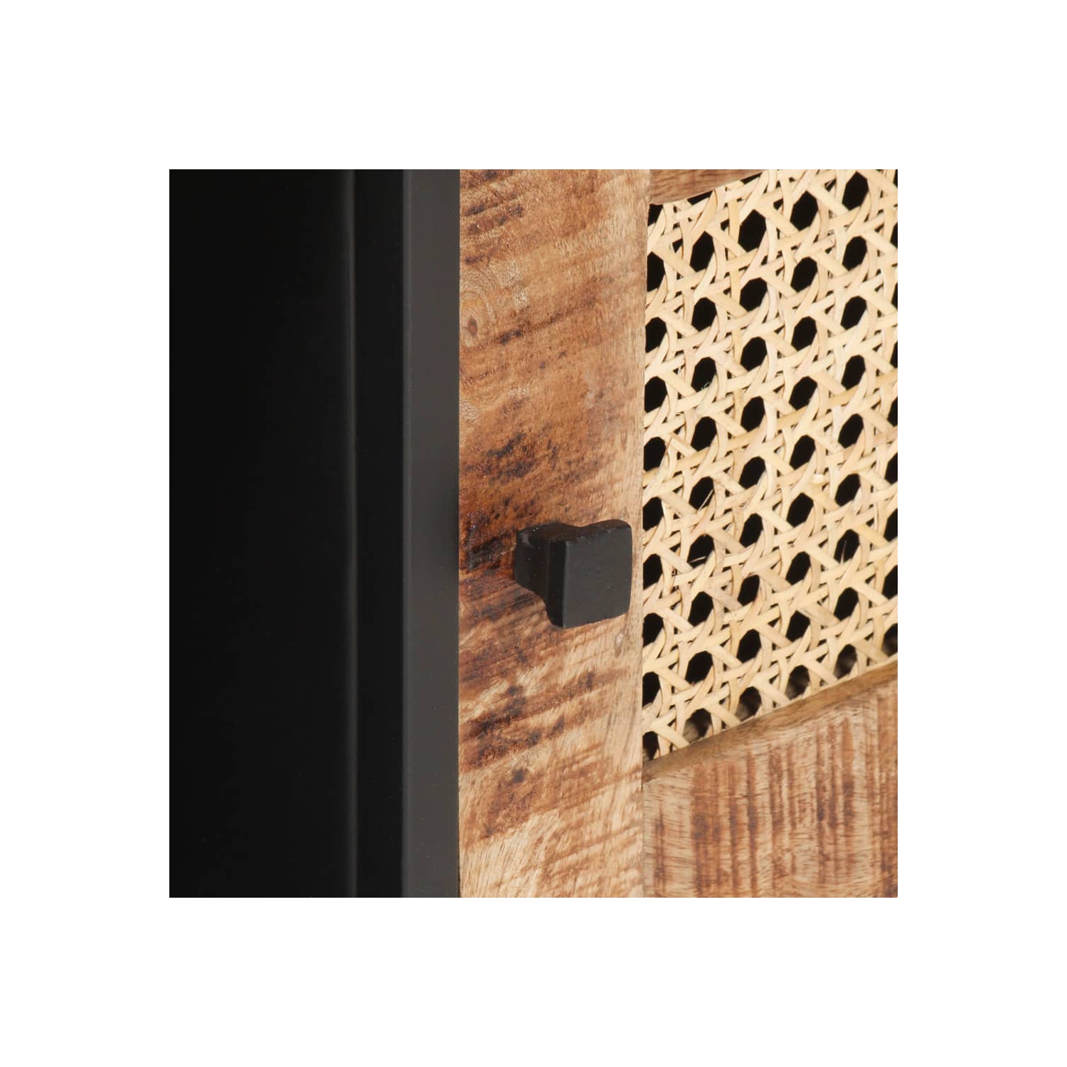 vidaXL Coffee Table 35.4"x19.7"x13.8" Rough Mango Wood and Natural Cane