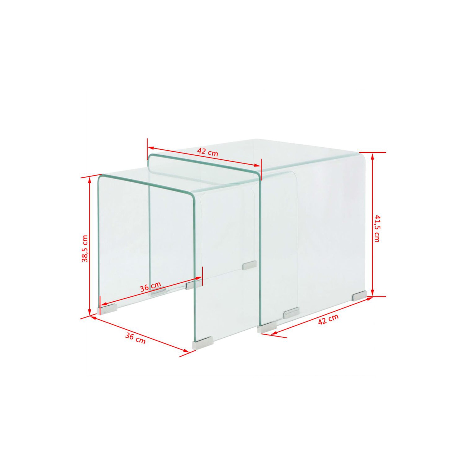 vidaXL Two Piece Nesting Table Set Tempered Glass Clear